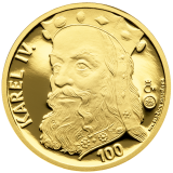 Zlatá medaile s motivem 100 Kč bankovky - Karel IV. 2015