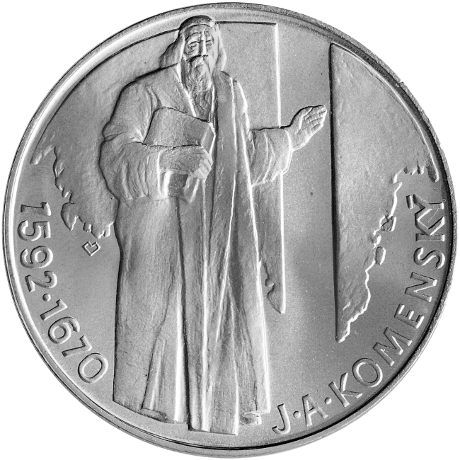 Pamětní stříbrná mince 500 Kčs 500. výročí narození Jana Amose Komenského 1992