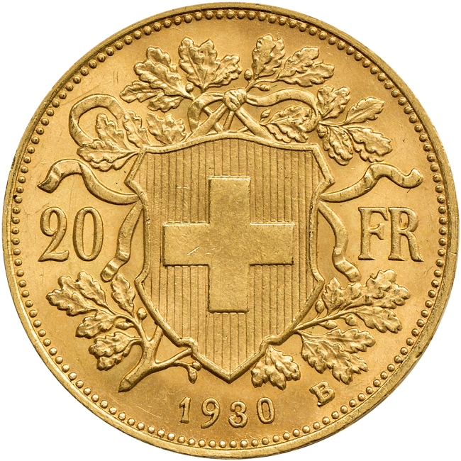 Zlatá mince 20 Frank 1930