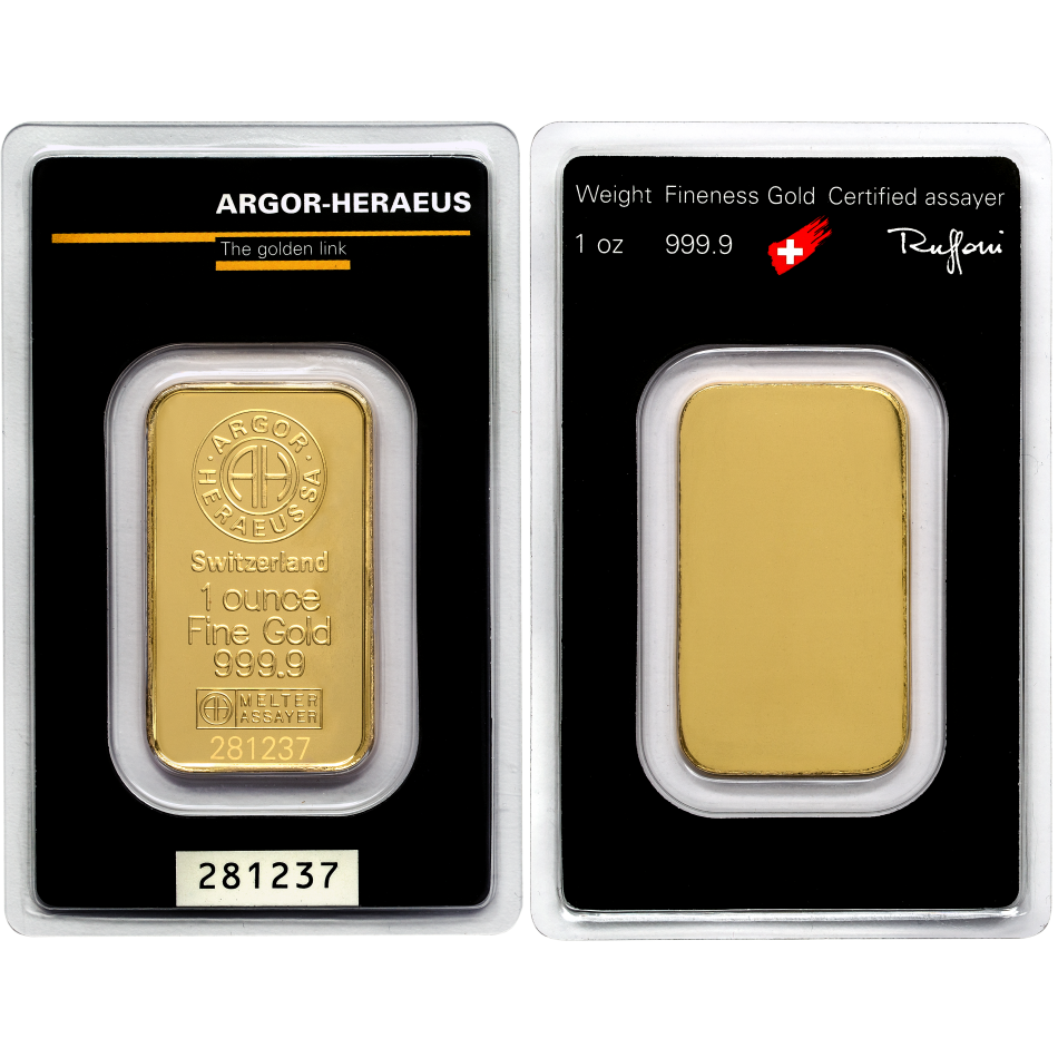 Zlatý slitek Argor-Heraeus 1 Oz (31,1) gramů Au