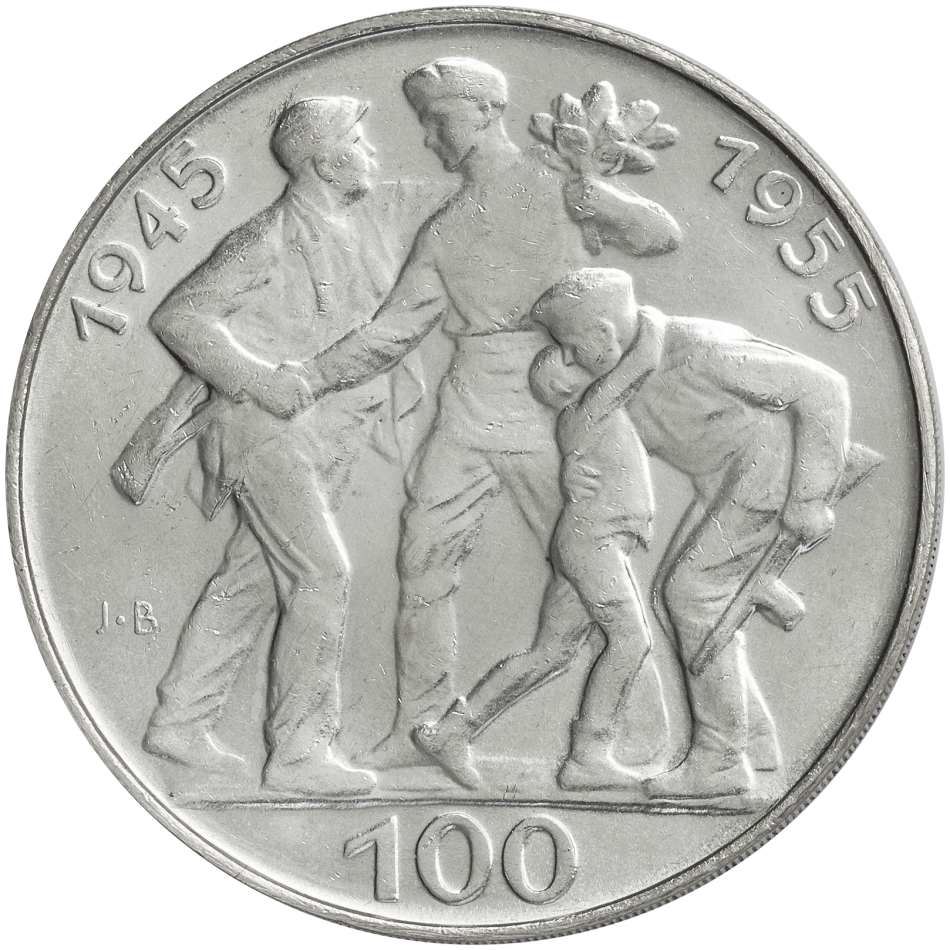 Pamětní stříbrná mince 100 Kčs Desáté výročí osvobození Československa 1955