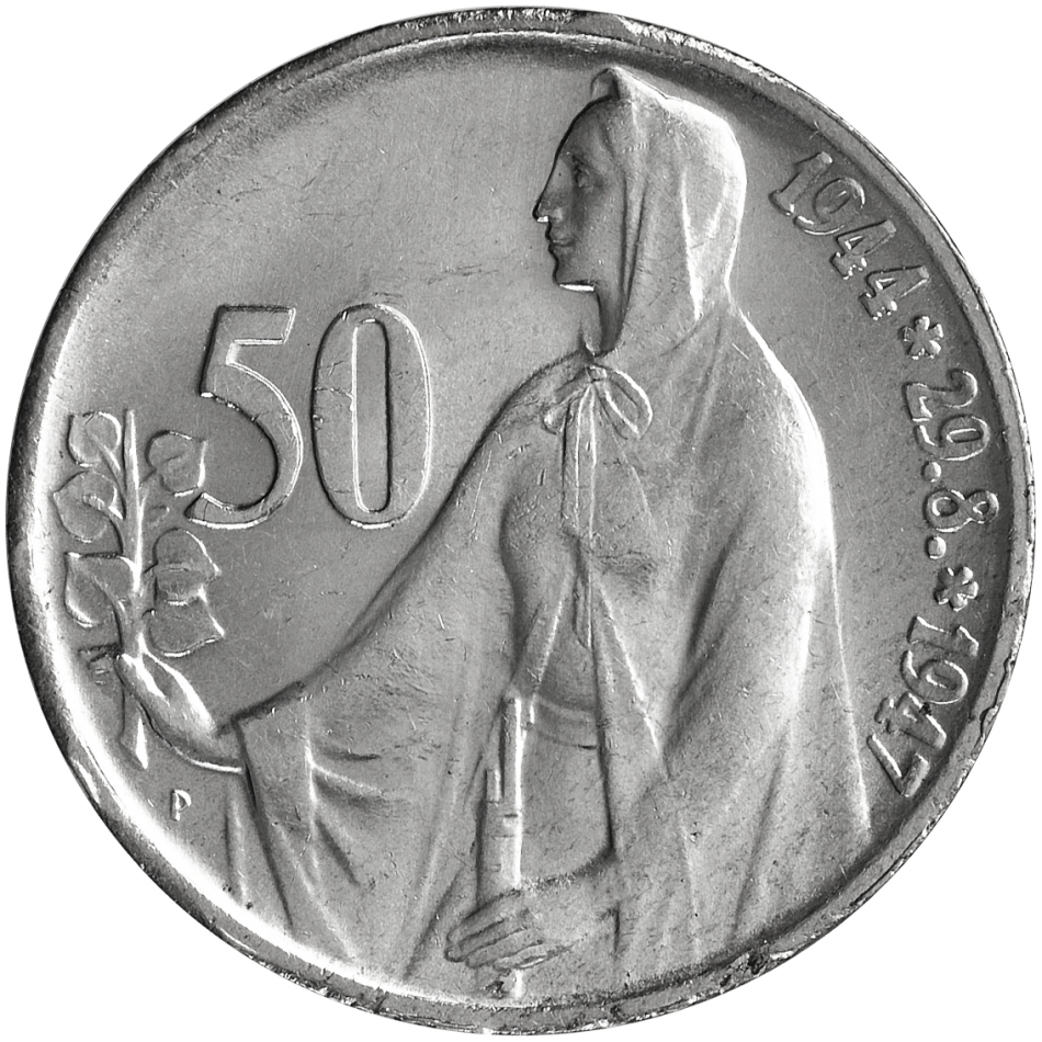 Pamětní stříbrná mince 50 Kčs Třetí výročí Slovenského národního povstání 1947