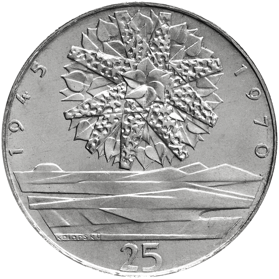 Pamětní stříbrná mince 25 Kčs Dvacátépáté výročí osvobození Československa 1970