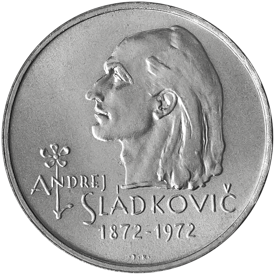 Pamětní stříbrná mince 20 Kčs 100. výročí úmrtí básníka Andreja Sládkoviča 1972
