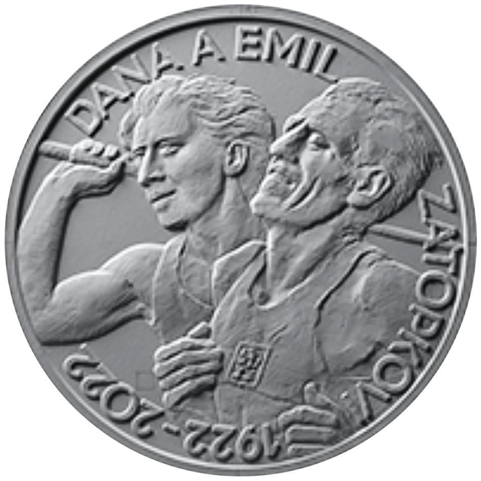 Stříbrná mince 200 Kč 2022 Dana Zátopková, Emil Zátopek
