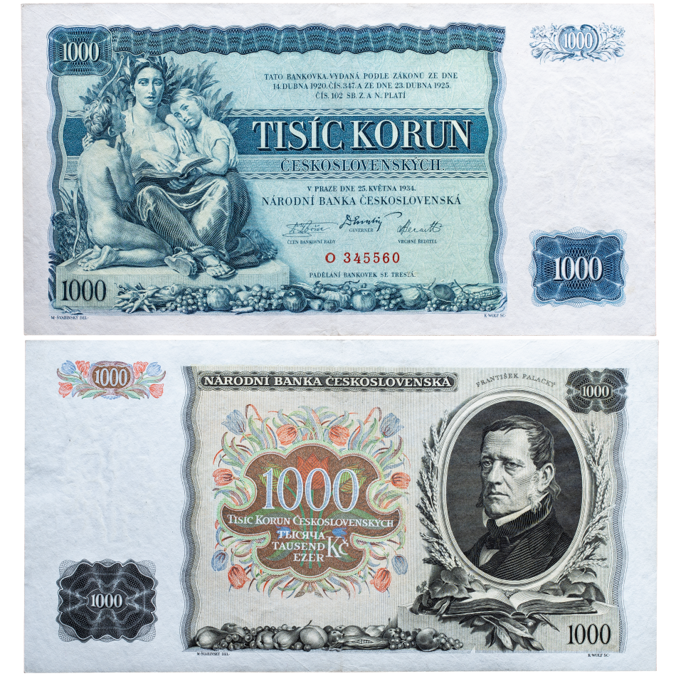 Československá bankovka 1000 korun 1934 - neperforovaná -