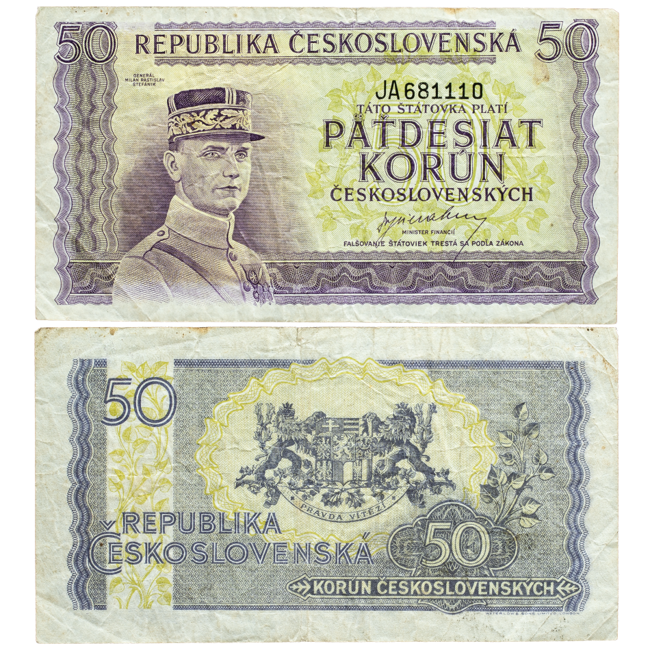 Československá státovka 50 korun (1945) - neperforovaná -
