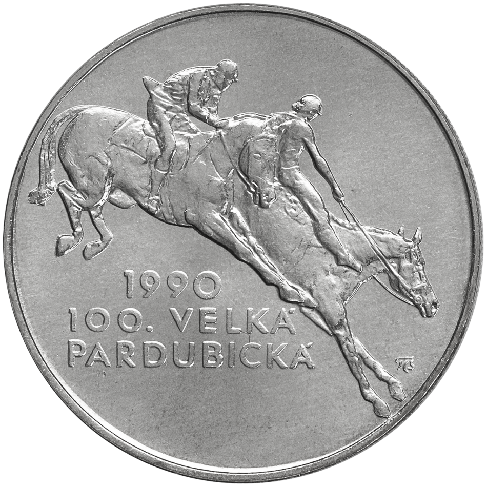Stříbrná mince 100 Kčs 100. Velká Pardubická 1990