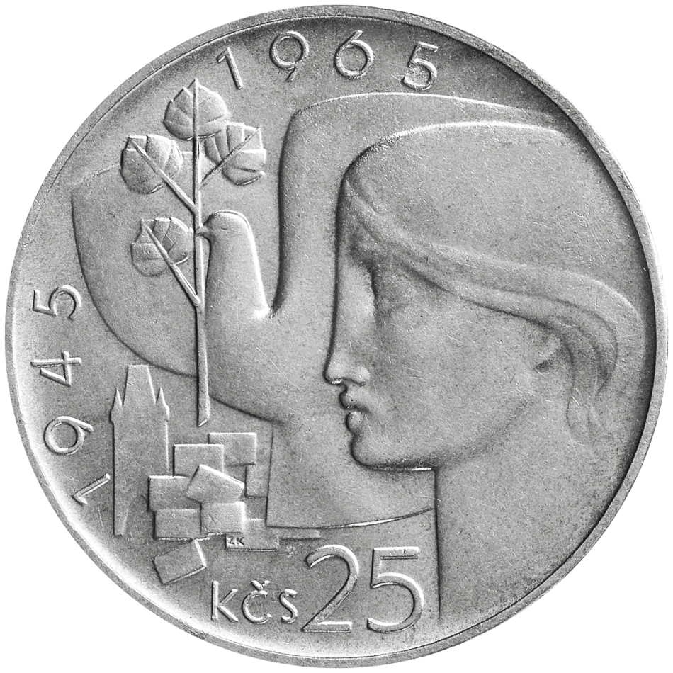 Pamětní stříbrná mince 25 Kčs Dvacáté výročí osvobození Československa 1965