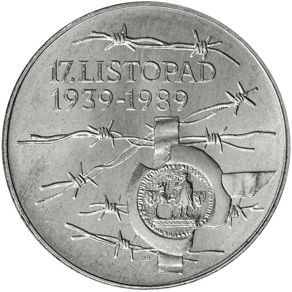 Pamětní stříbrná mince 100 Kčs Padesáté výročí událostí 17. listopadu 1939 - 1989
