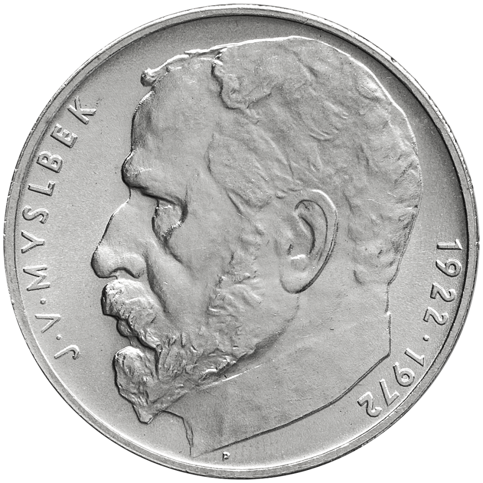 Pamětní stříbrná mince 50 Kčs Padesáté výročí úmrtí sochaře Josefa Václava Myslbeka 1972