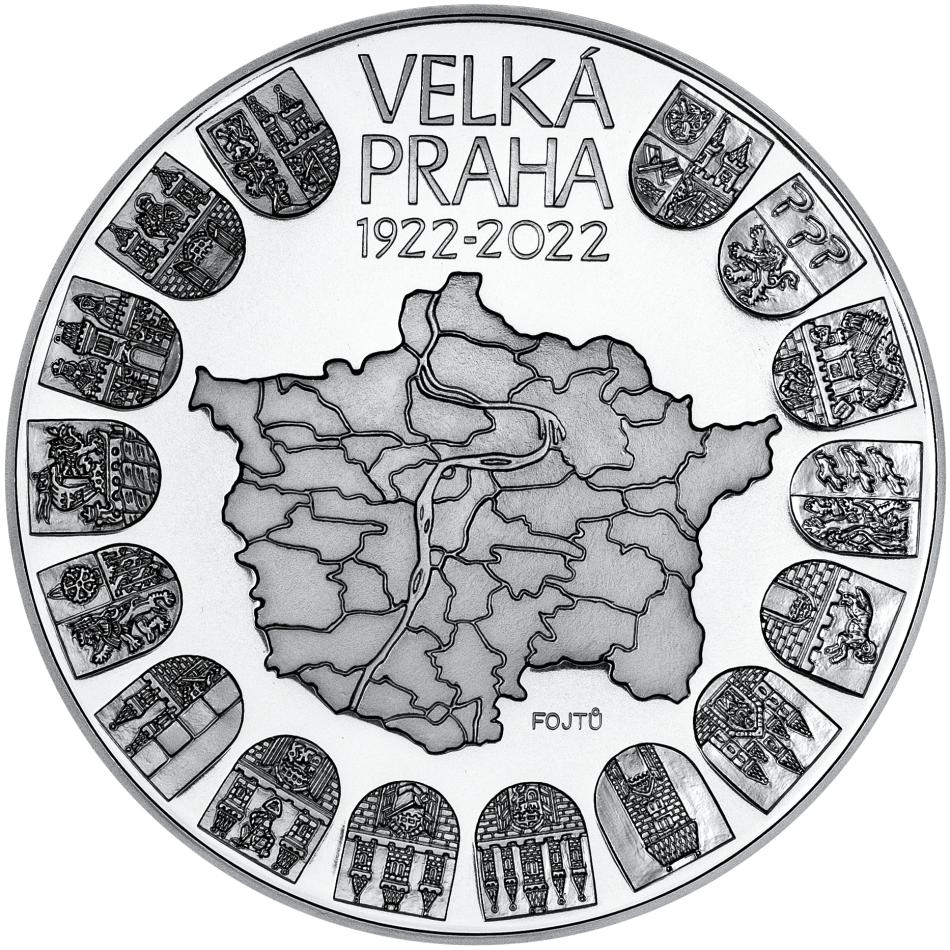 Stříbrná mince 10000 Kč 2022 Založení Velké Prahy leštěná varianta