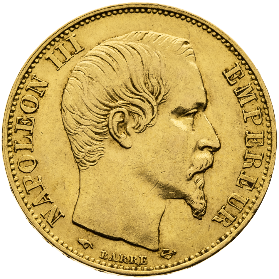 Zlatá mince 20 Frank 1857 Napoléon III.