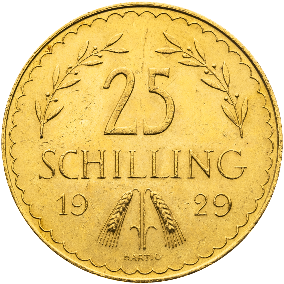 Zlatá mince 25 Schilling 1929