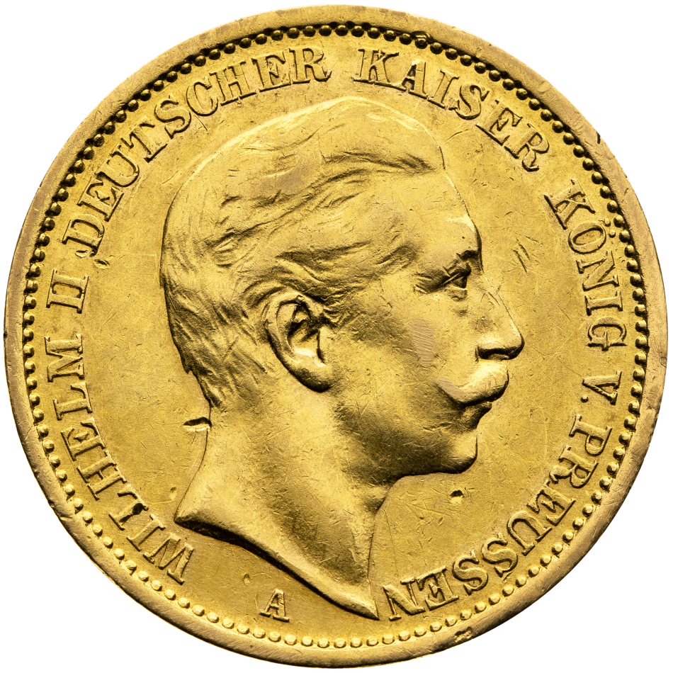 Zlatá mince 20 Mark 1909 A - Wilhelm II. Prusko