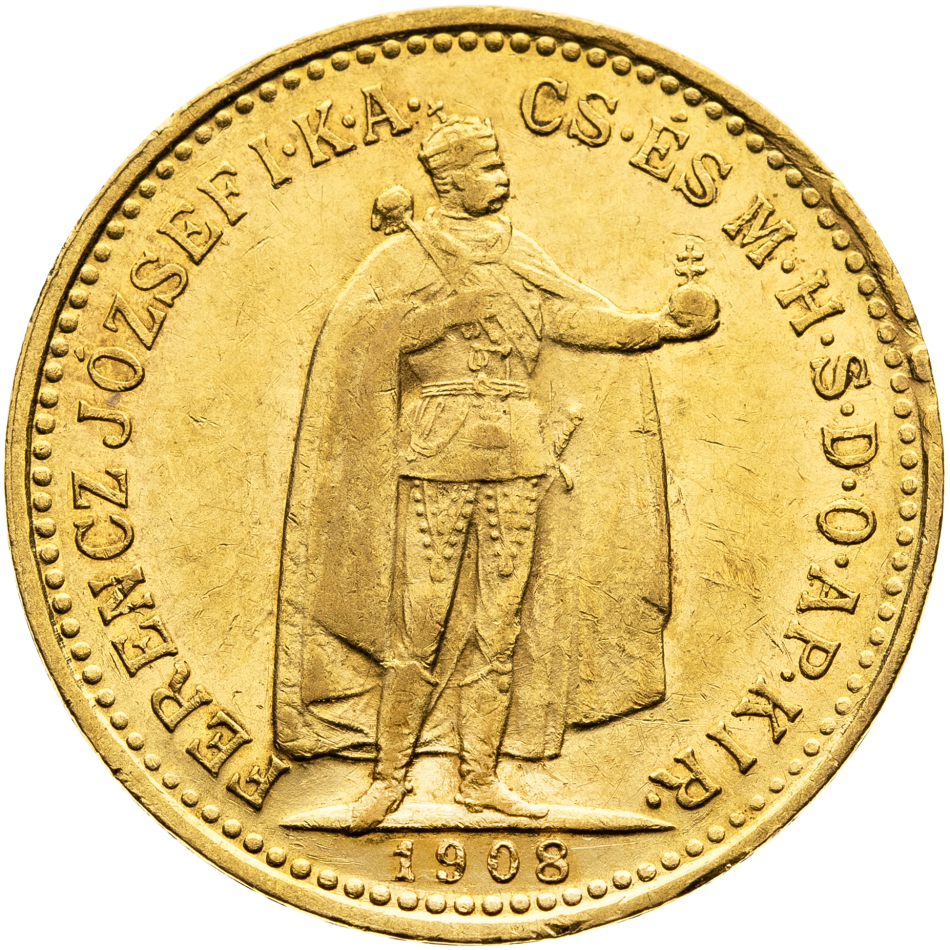 Zlatá mince 10 korun 1908 KB