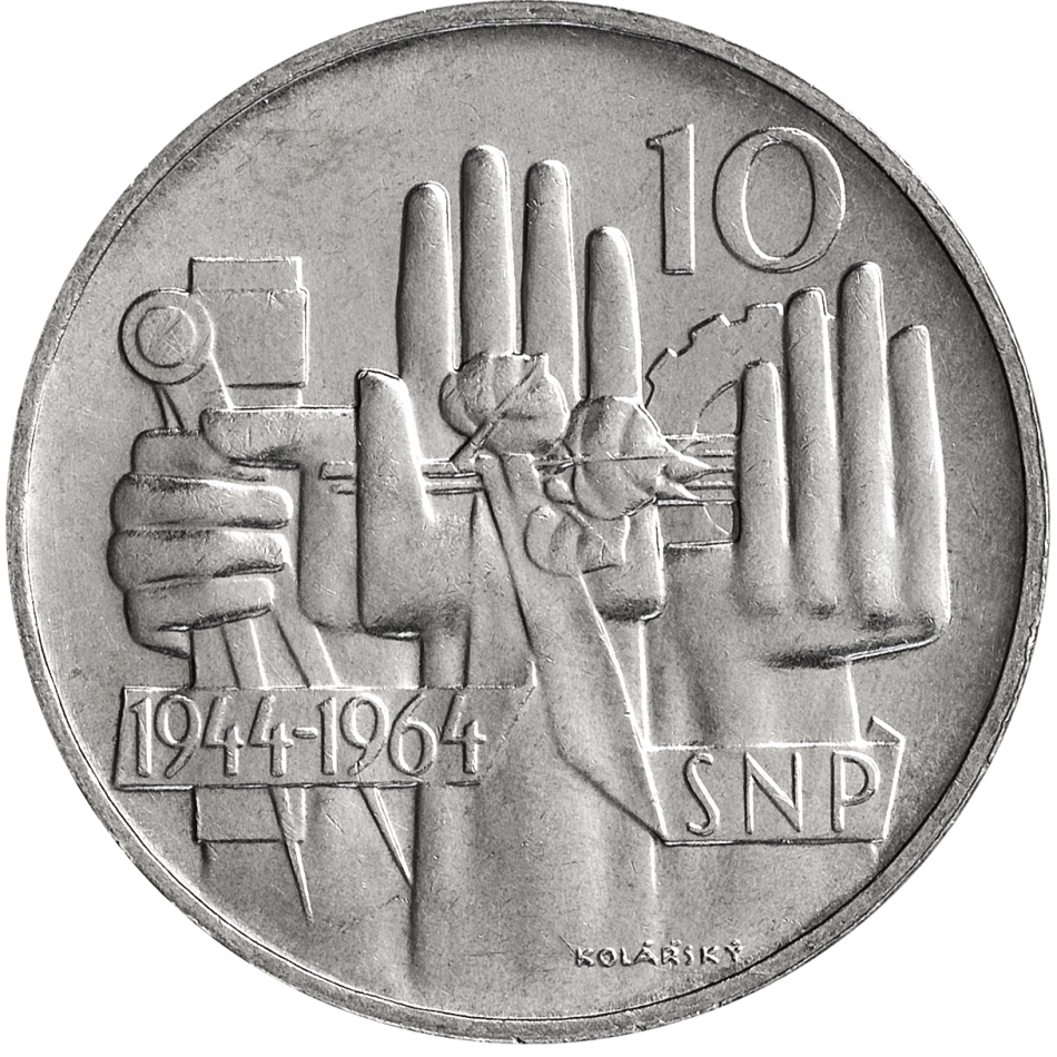 Pamětní stříbrná mince 10 Kčs Slovenské národní povstání 1964.
