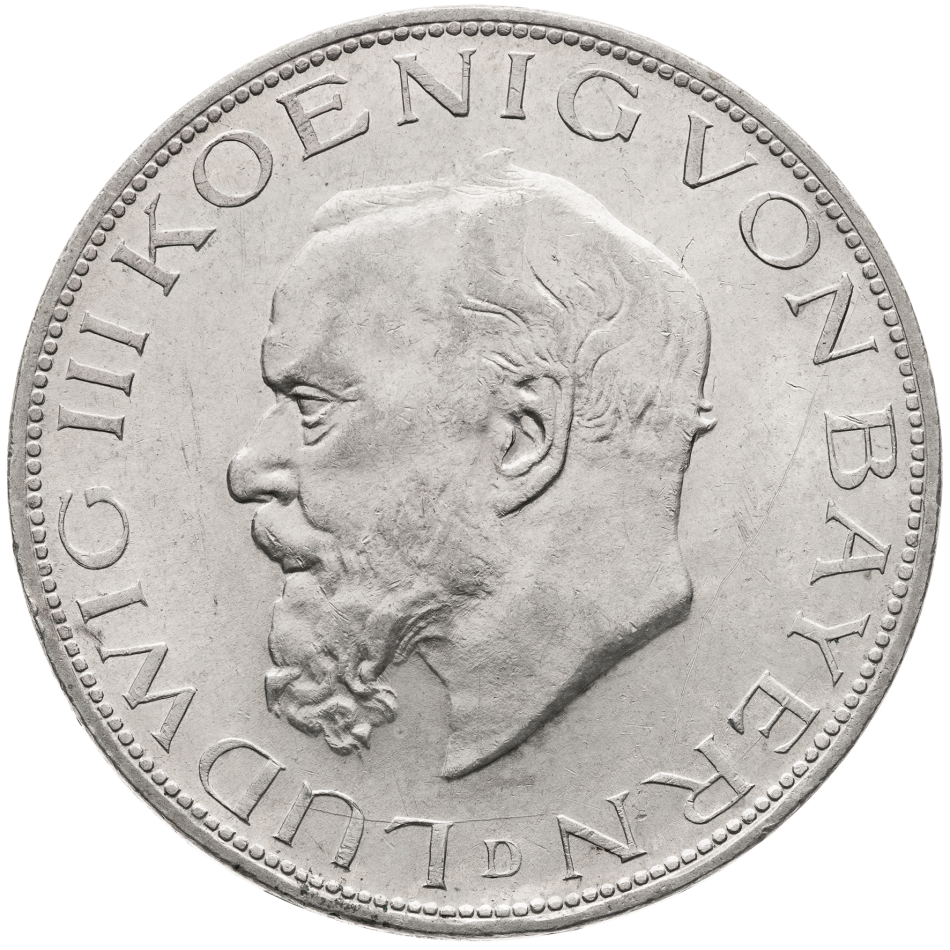 Stříbrná mince 5 Mark 1914 D - Ludwig III.