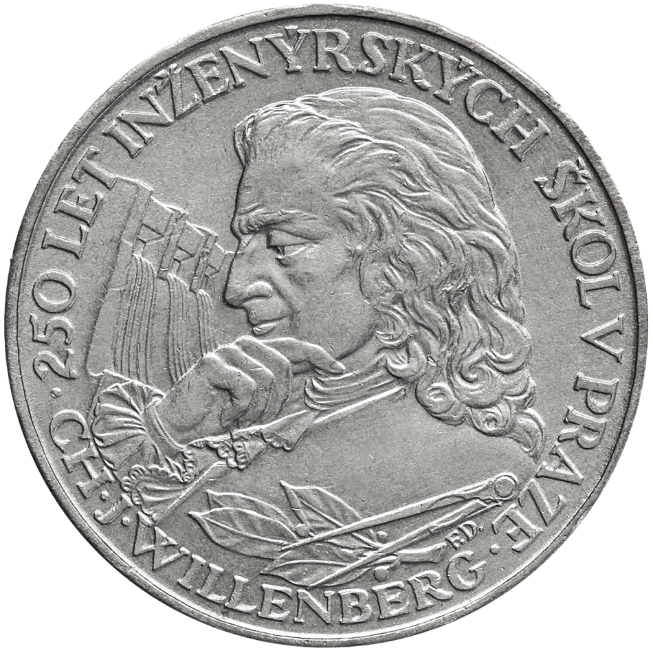 Pamětní stříbrná mince 10 Kčs Dvěstěpadesáté výročí založení inženýrských škol v Praze 1957