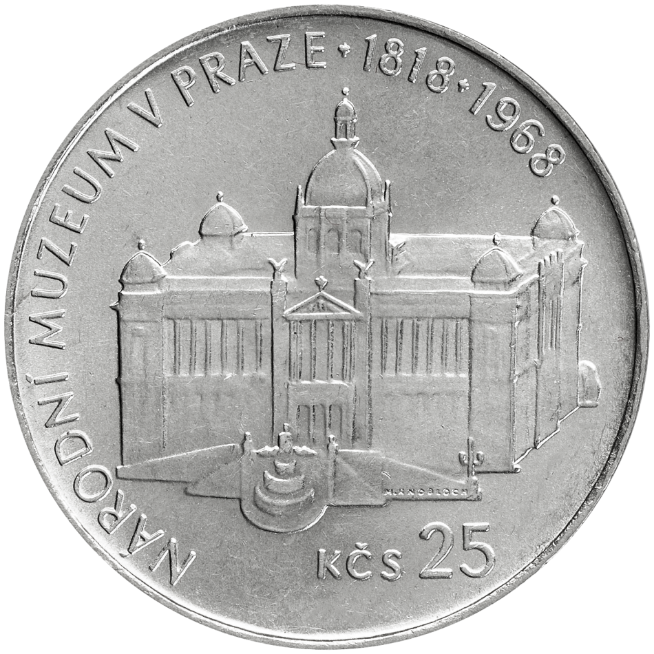 Pamětní stříbrná mince 25 Kčs Stopadesáté výročí založení Národního muzea v Praze 1968