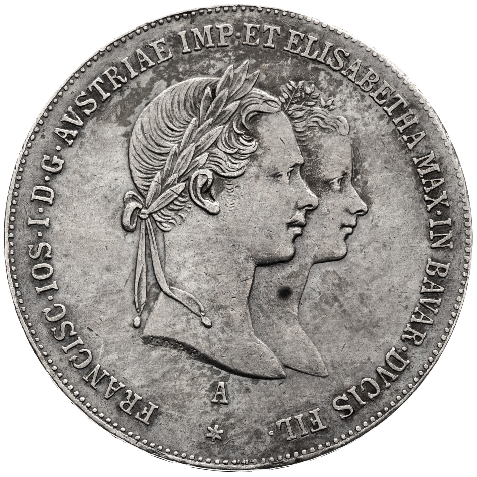 Stříbrná mince 1/2 Tolar 1854 Svatba Františka Josefa I. a Alžbětou Bavorskou