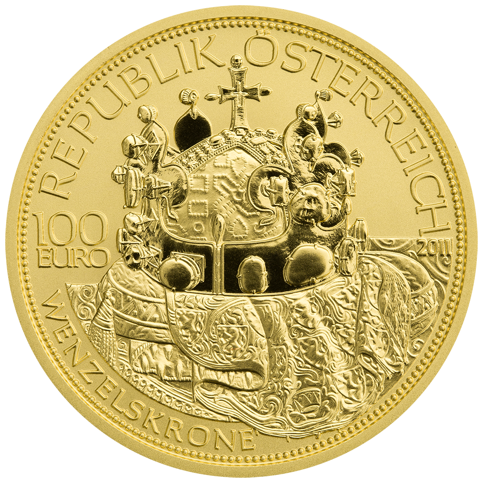 Zlatá mince 100 € - Svatováclavská koruna - Rudolf II. 2011 Proof