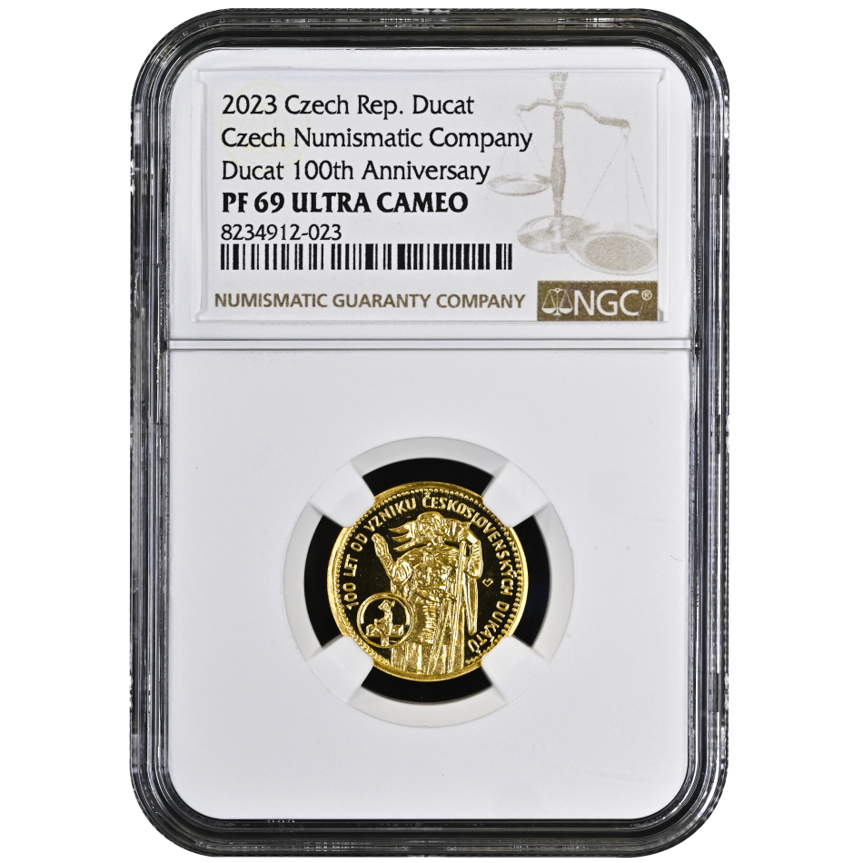 Dukát ČNS ke 100. výročí ražby Svatováclavských dukátů 2023 - NGC PL 69 ULTRA CAMEO