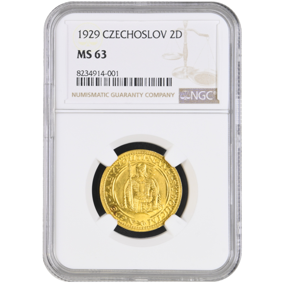Svatováclavský 2 Dukát 1929, certifikace NGC MS 63.