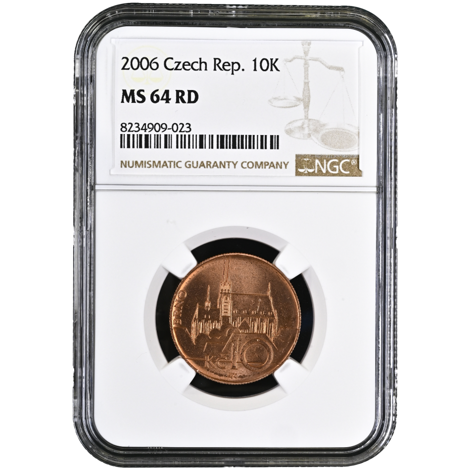 Česká oběžná mince, 10 korun 2006, certifikace NGC MS 64.