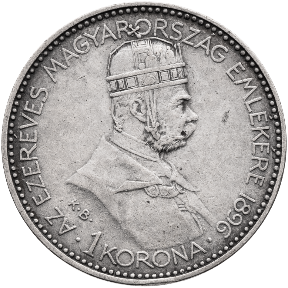 Stříbrná mince 1 koruna 1896 KB - příchod Maďarů
