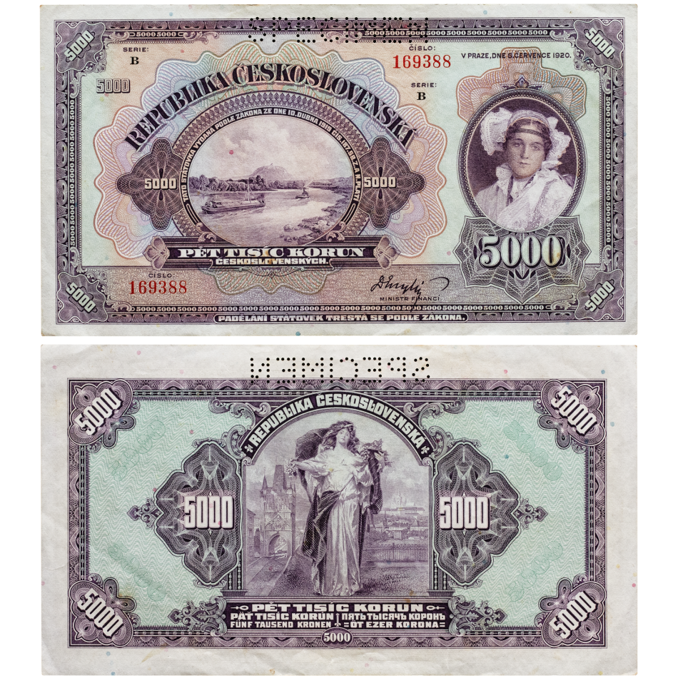 5000 korun 1920 - perforovaná -