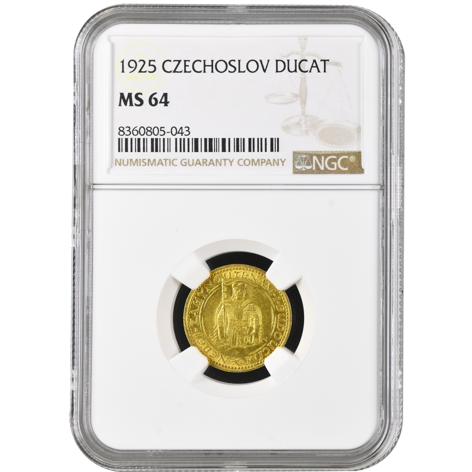 Zlatý Svatováclavský dukát 1925, certifikace NGC MS 64.