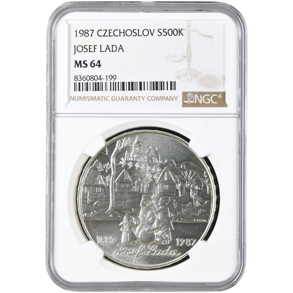Pamětní stříbrná mince 500 Kčs Sté výročí narození Josefa Lady 1987 NGC