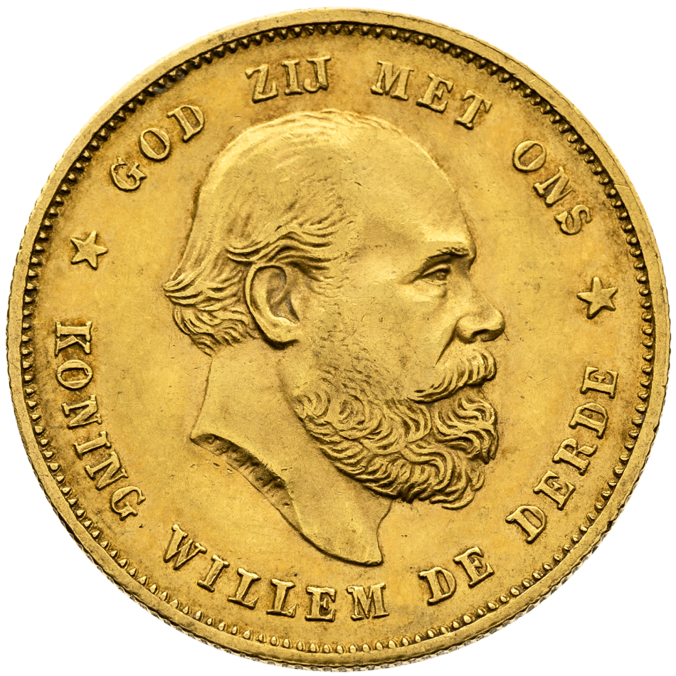 Zlatá mince Holandský 10 Gulden 1877 Willem III.