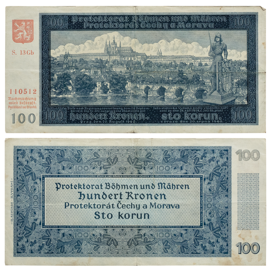 Státovka 100 Kč 1940 – neperforovaná, série 13 Gb, II. vydání