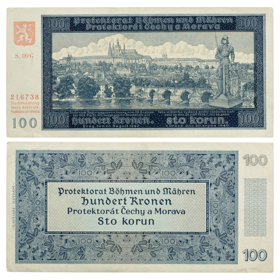 Státovka 100 Kč 1940 – neperforovaná, série 09 G, II. vydání