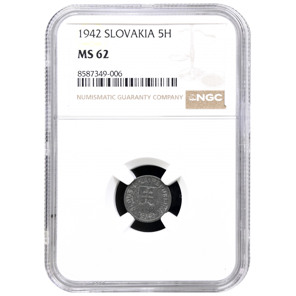 Mince 5 haléř 1942 NGC MS 62