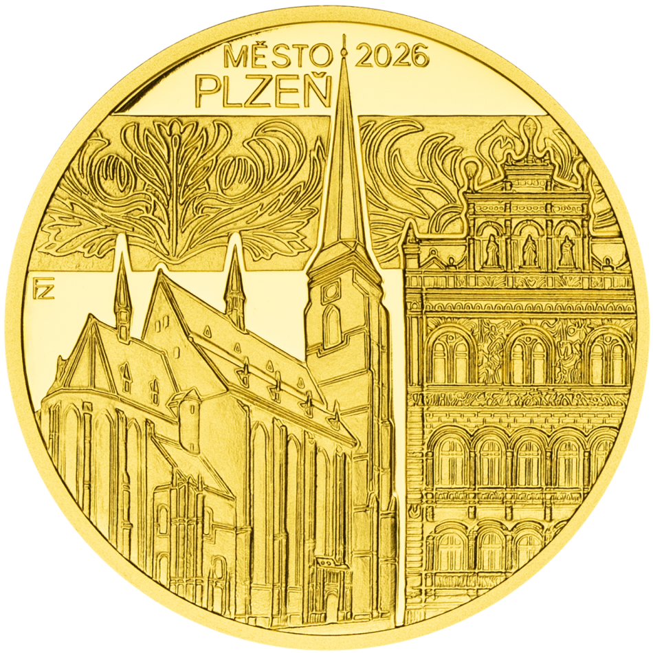 Pamětní zlatá mince 5 000 Kč – Město Plzeň 2026 proof