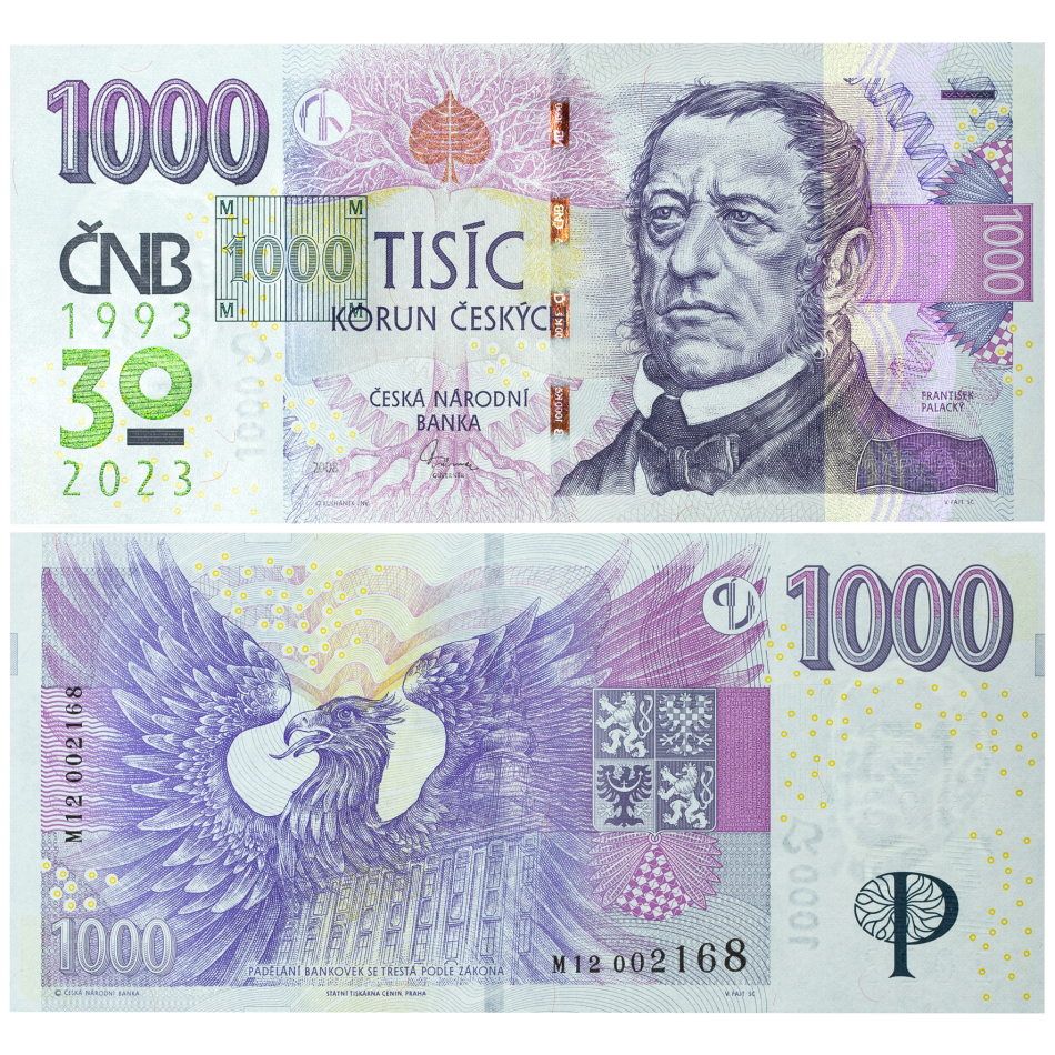 Bankovka 1.000 Kč vzor 2008 – série M12 – Přítisk 2023