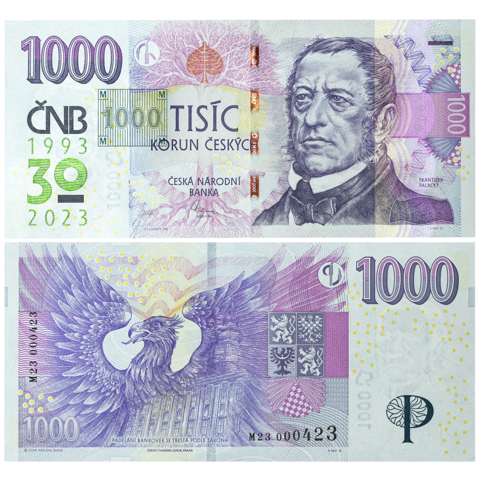 Bankovka 1.000 Kč vzor 2008 – série M23 – Přítisk 2023