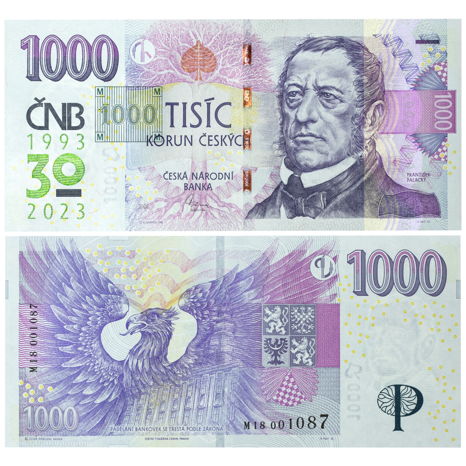 Bankovka 1.000 Kč vzor 2008 – série M18 – Přítisk 2023