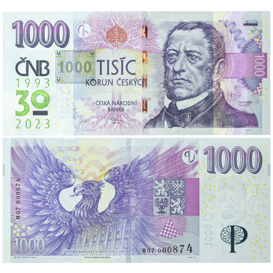 Bankovka 1.000 Kč vzor 2008 – série M07 – Přítisk 2023