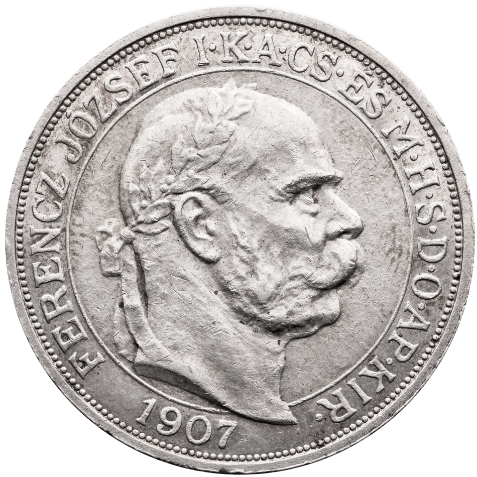 Stříbrná mince 5 Korun 1907 KB - Korunovační