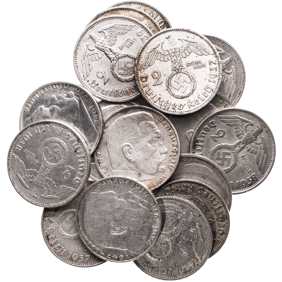 17 ks stříbrných 2 Reichsmark Paul von Hindenburg (1936–1939)