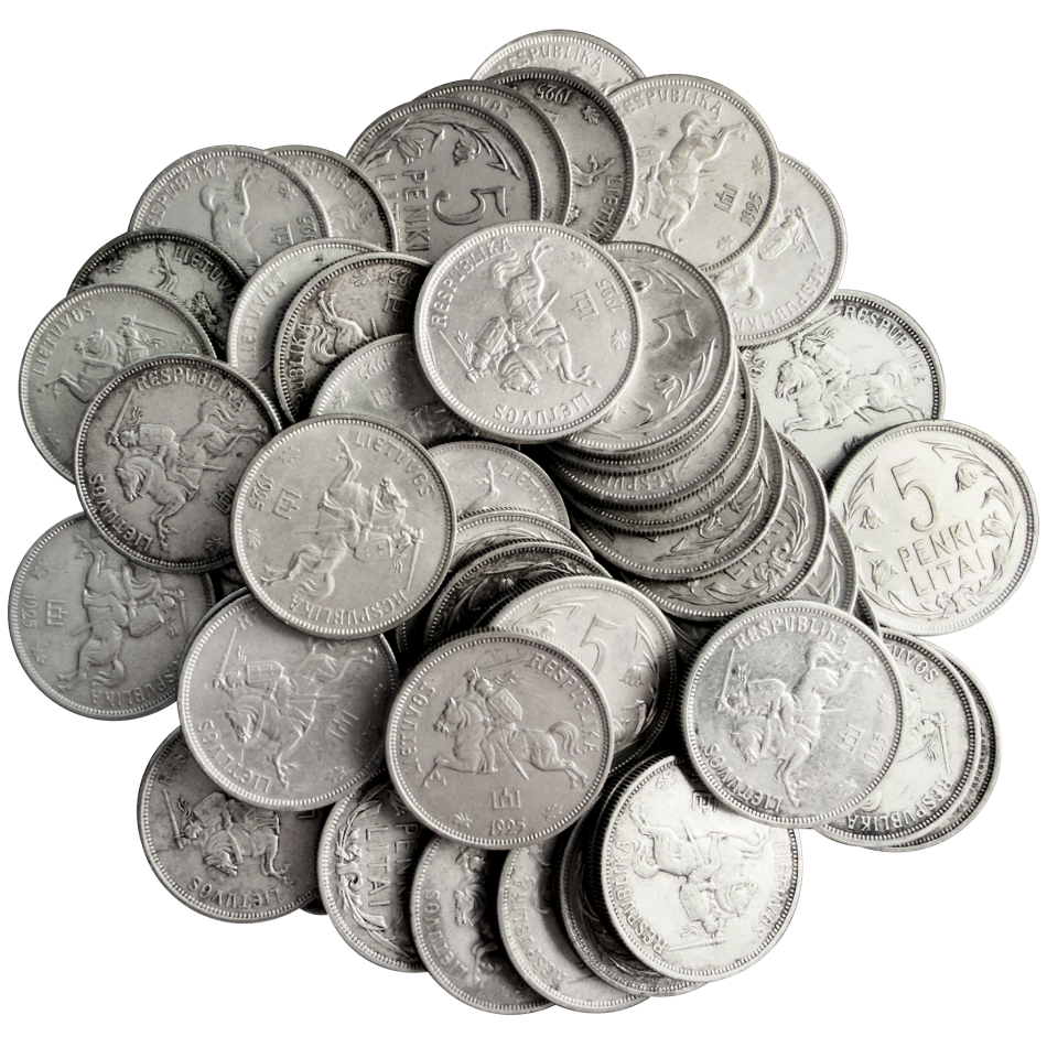 Soubor 48 ks stříbrných mincí 5 Litai 1925