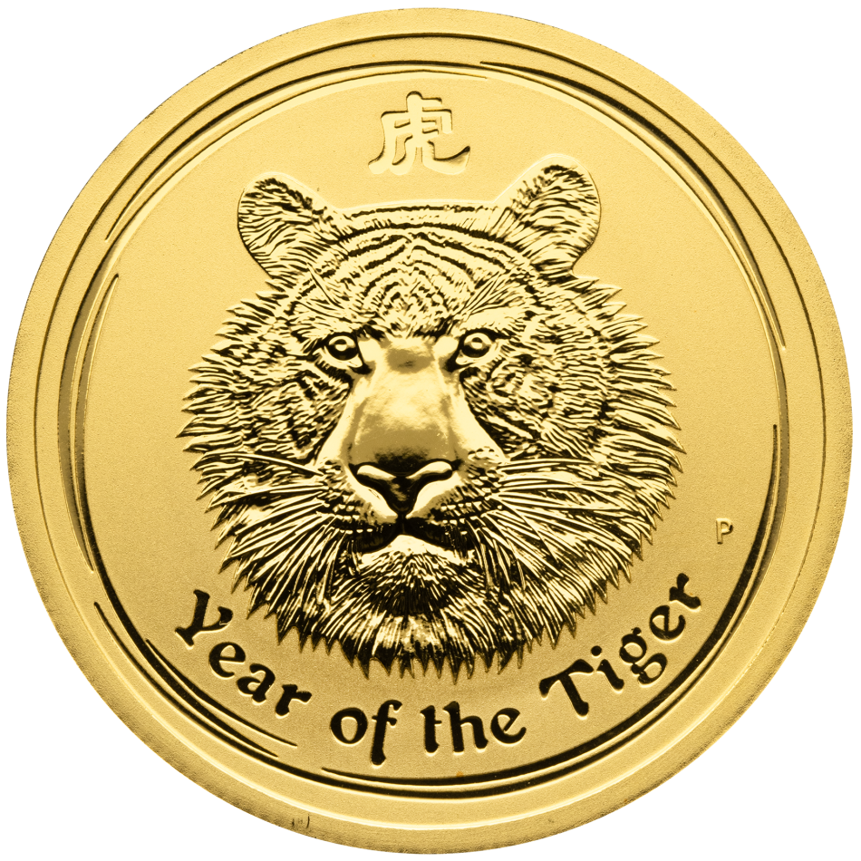 Zlatá investiční mince Austrálie Lunar II – Year of the Tiger (Rok Tygra) 1/2 Oz 2010