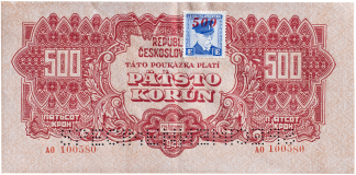 Bankovka 500 korun 1944 - kolek 1945
