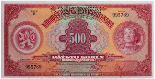 Československá bankovka 500 korun 1929 - série E - perforovaná