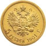 Zlatá mince 5 Rubl 1901