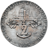 Postříbřená medaile - město Kroměříž ženijnímu pluku č. 2. - 1935